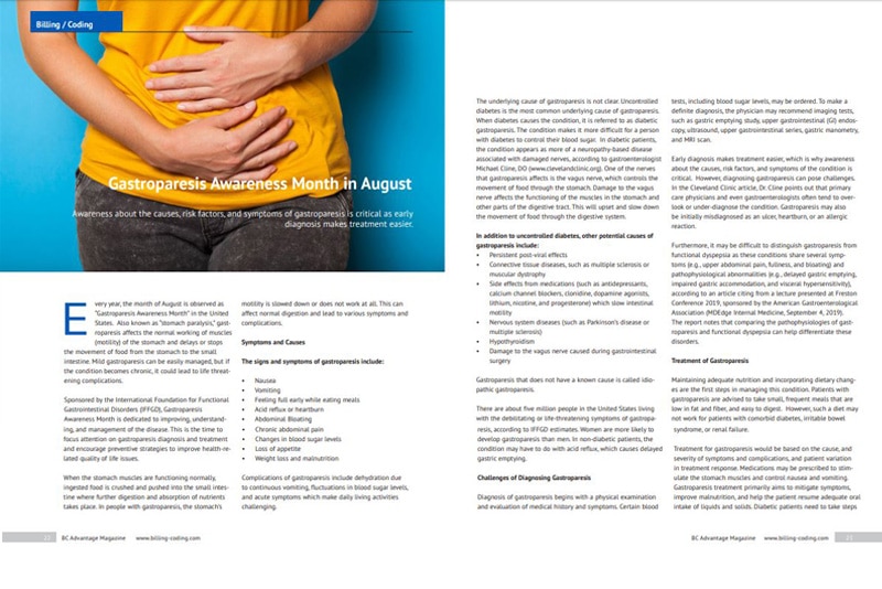 BC Advantage Magazine Publishes OSI Article – “Gastroparesis Awareness Month in August”