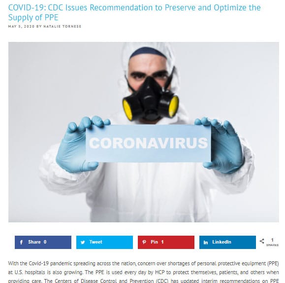 COVID-19: CDC Issues Recommendation to Preserve and Optimize the Supply of PPE