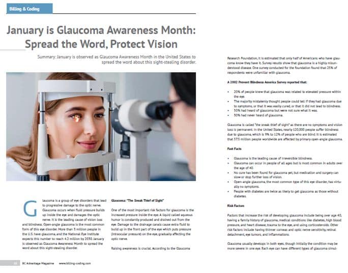 OSI’s Article On Glaucoma Awareness Month Featured In BC Advantage Magazine